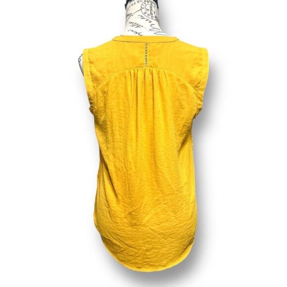 Maeve Anthropologie 4 Yellow Blouse Lace Up Floral Embroidered Sleeveless Lined - Picture 5 of 10